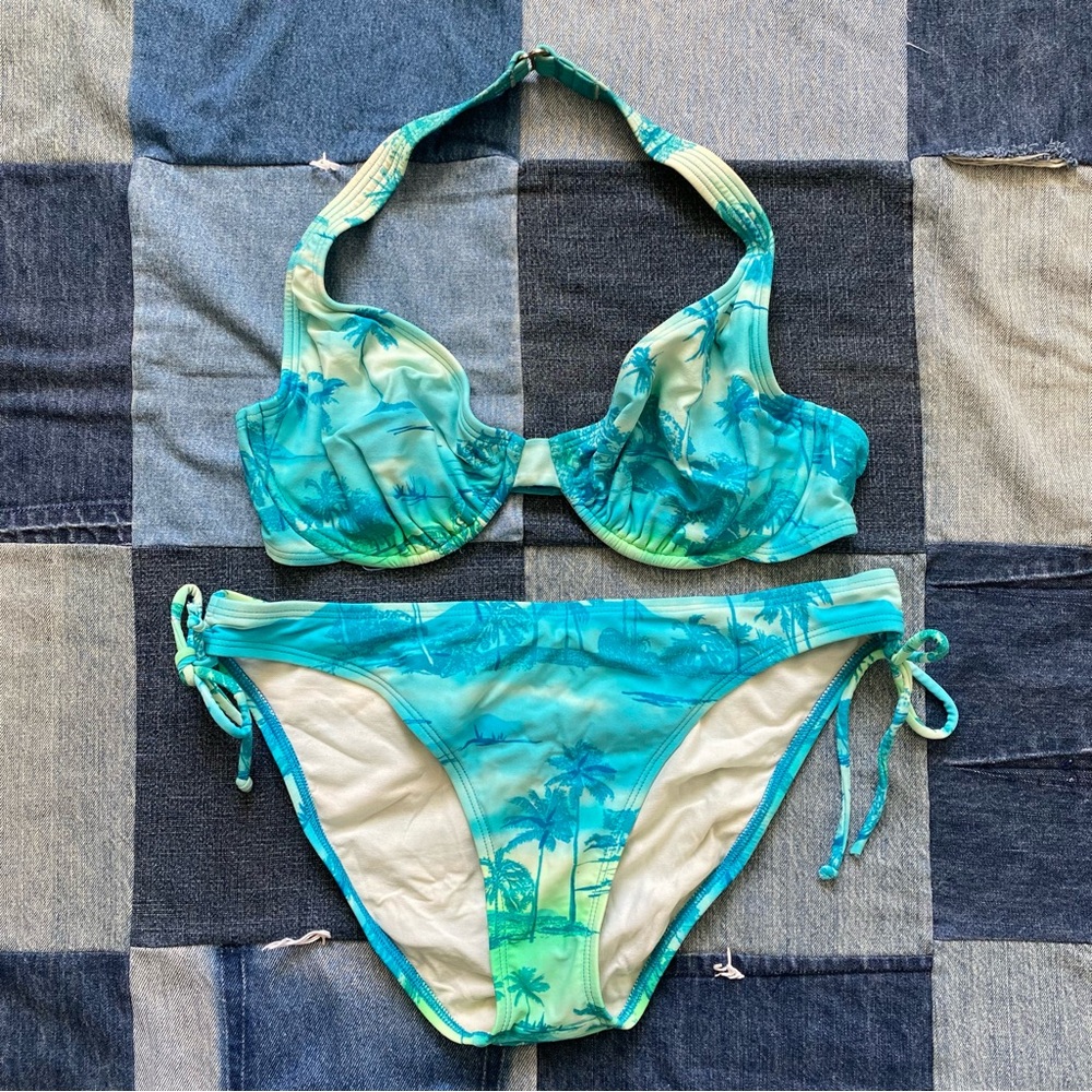 vtg esprit beach bikini tropical blue